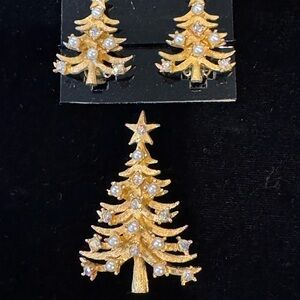 Mid-Century MYLU Christmas Tree Brooch and Matching Earrings
